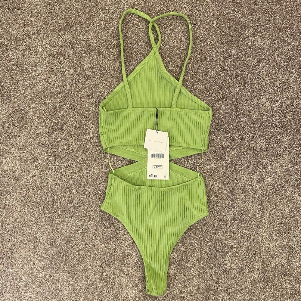Zara Lime Green Ribbed Crisscross Bodysuit - Picture 8 of 16